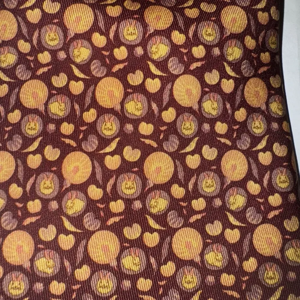 Salvatore Ferragamo Tie Mens Silk Burgundy Gold Novelty Faces Pumpkins Fall